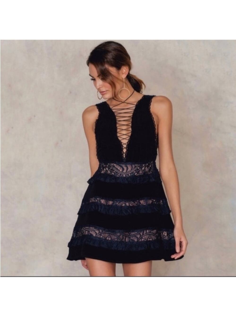For Love & Lemons Lola Rose Sleeveless Dress Black Size M (NWT!) $248